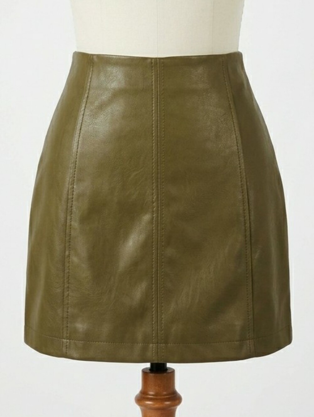 Free People Modern Femme Olive Faux Leather Mini Skirt Size 10 Vegan